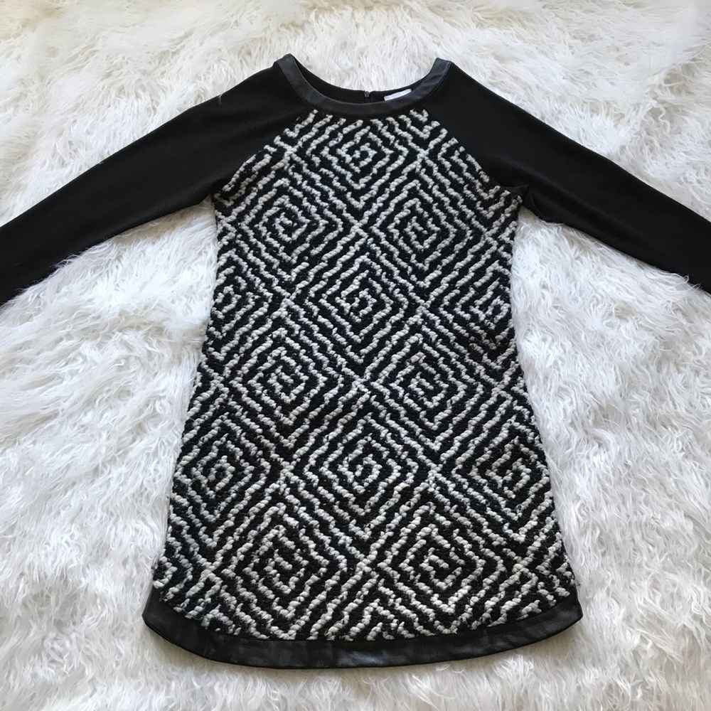WAI MING BLACK WHITE‎ YARN LEATHER TRIM DRESS